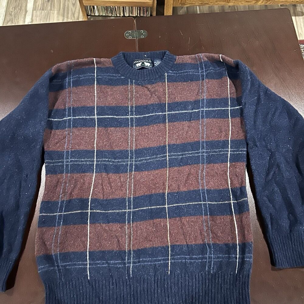 Vintage Woods And Gray Plaid Grandpa Sweater Mens L Lambswool Classic Preppy